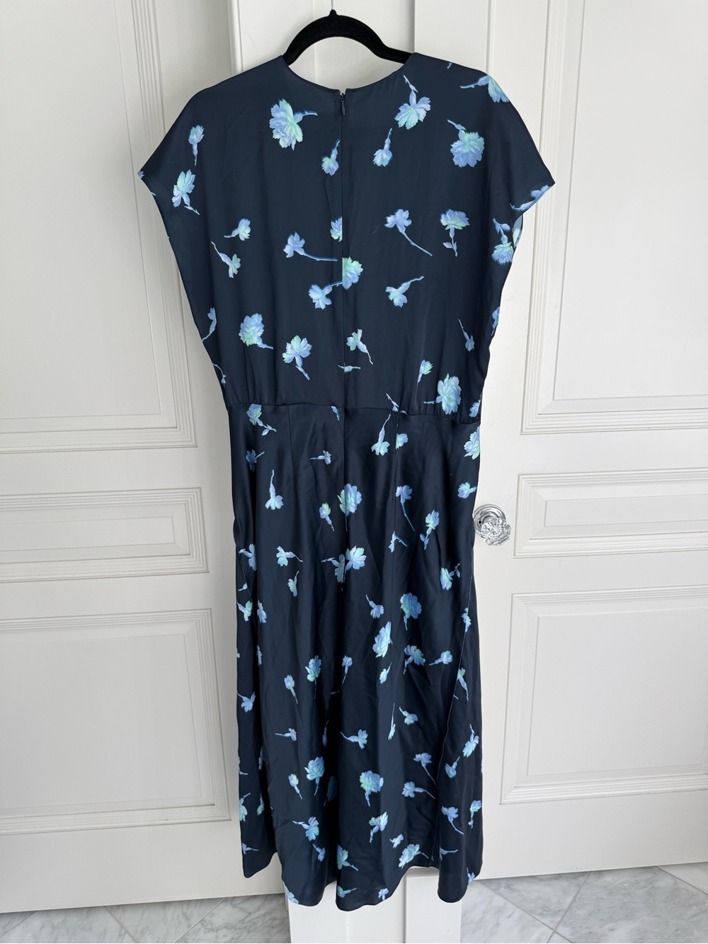 Vince Navy Midi Dress with Light Blue Floral Print